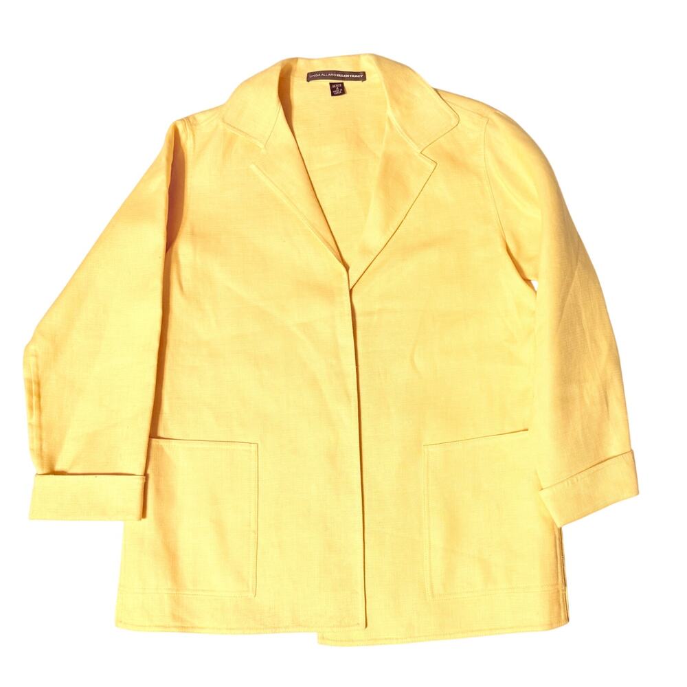 Linda Allard Ellen Tracy Yellow Linen Jacket Size 14 Lightweight Tailored Layer